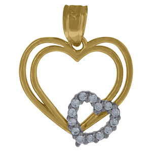 10kt 10k Two-Tone Gold Womens Cubic Zirconia Multi Hearts Love Charm Pendant